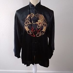 Kimono Top Chinese Silk Embroidered Dragon Unisex Size L Approximately